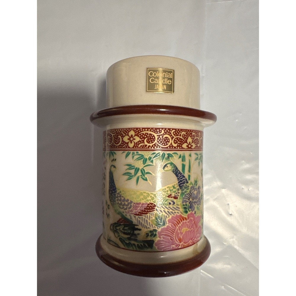 Colonial Candle Japan Ceramic‎ Peacock Floral Candle Holder Decor Vintage